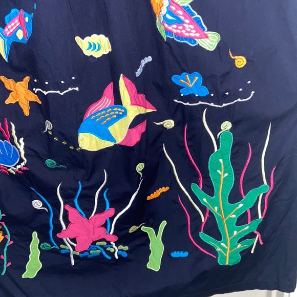 Smithsonian institution Blue Embroidered Sea Fish Appliqué Dress Size XL - Picture 12 of 16